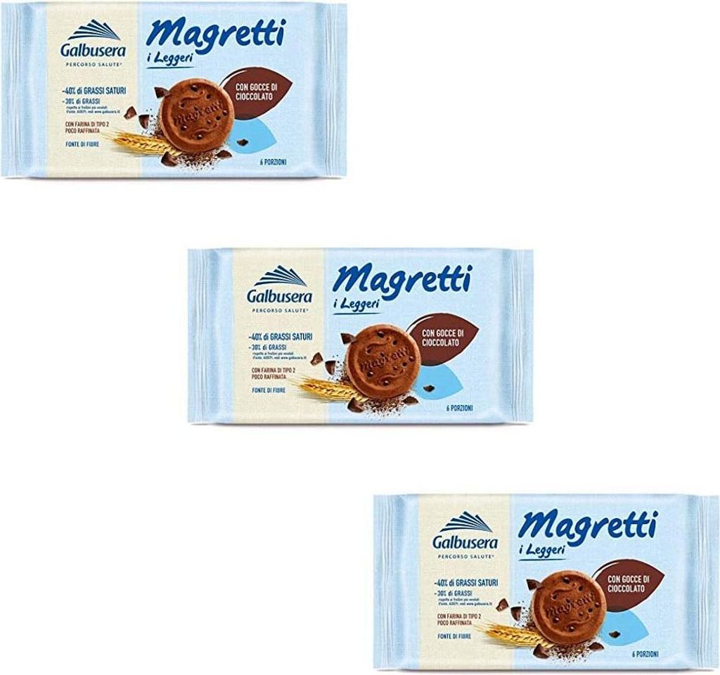3x Galbusera Magretti Con Gocce di cioccolato Butterkeks mit Schokolade 160 gr