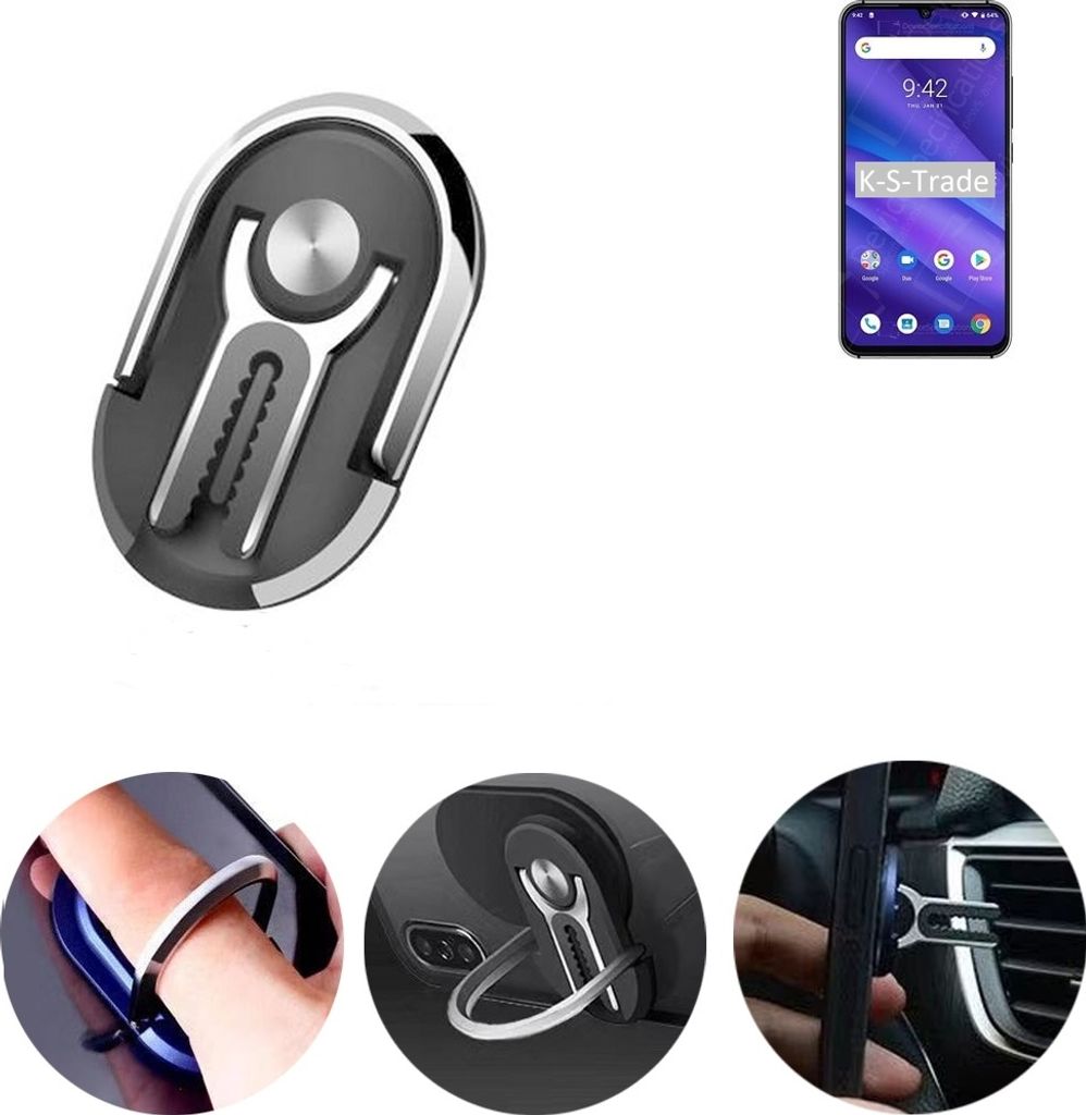 K-S-Trade 3in1 Smartphone-Ring Handy-Ring kompatibel mit UMIDIGI A5 Pro Fingerhalterung Handyring Tischständer Lüftungsgitter-Halterung Tisch