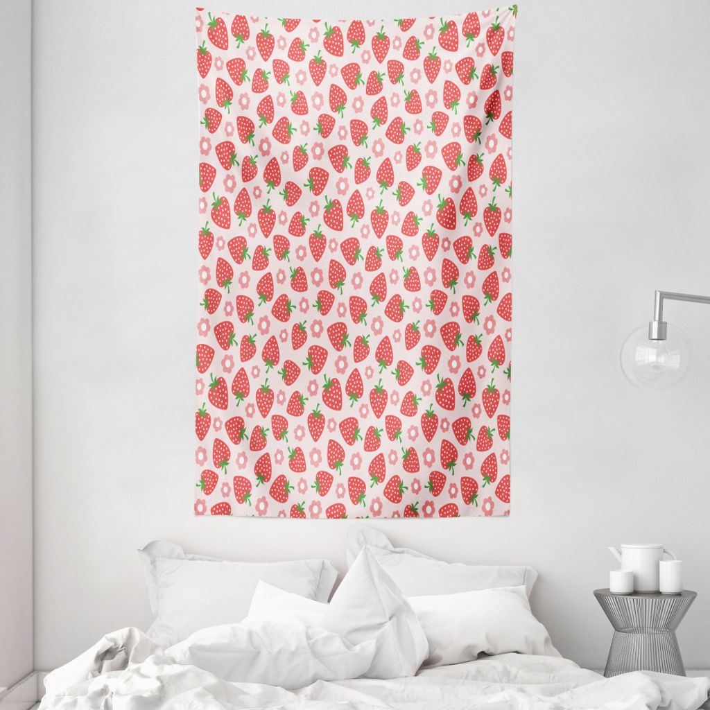 ABAKUHAUS Erdbeere Wandteppich und Tagesdecke, Retro Art-Druck aus Weiches Mikrofaser Stoff Waschbar ohne Verblassen Digitaldruck, 140 x 230 cm, Du...
