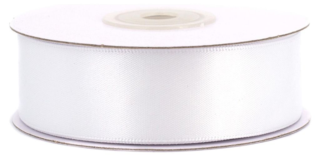 Doppelseitiges Satinband 25mm x 20m Rolle Weiß Produktbild 