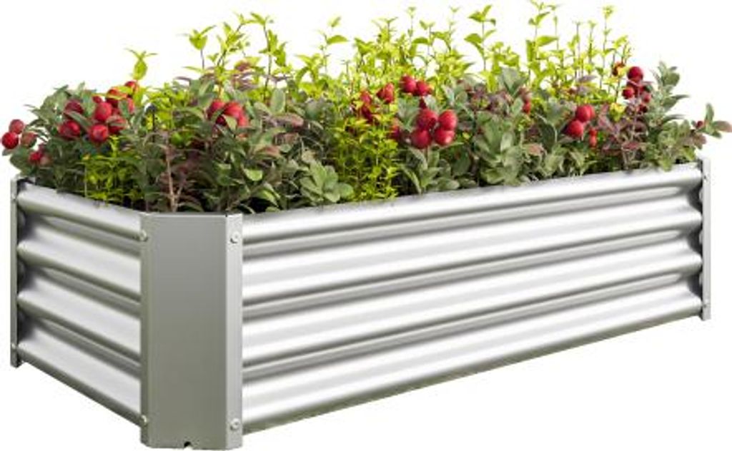 Hochbeet Metall Robust Ohne Boden Rostschutz Fuer Gemuese Kraeuter Blumen Garten Outdoor 120x60x30 cm Silber