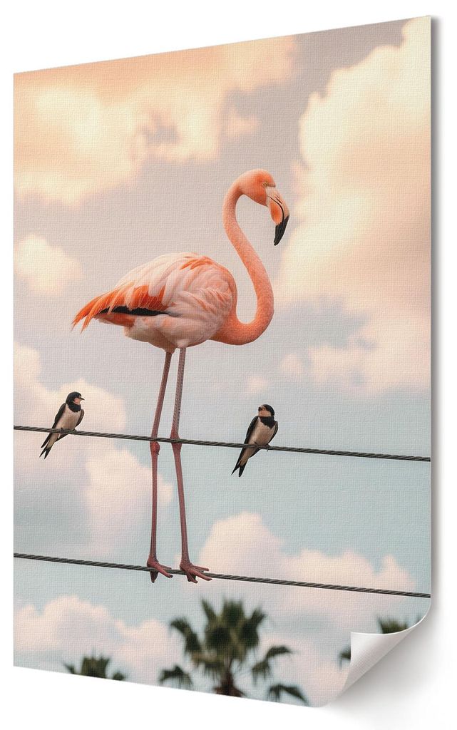 Flamingo am Kabel- Kunstdruck A4 - Ausdrucksstark, rustikal, erotisch- Wandbild für Wohnzimmer Schlafzimmer & Flur, Modernes Poster Wanddeko, Unge...