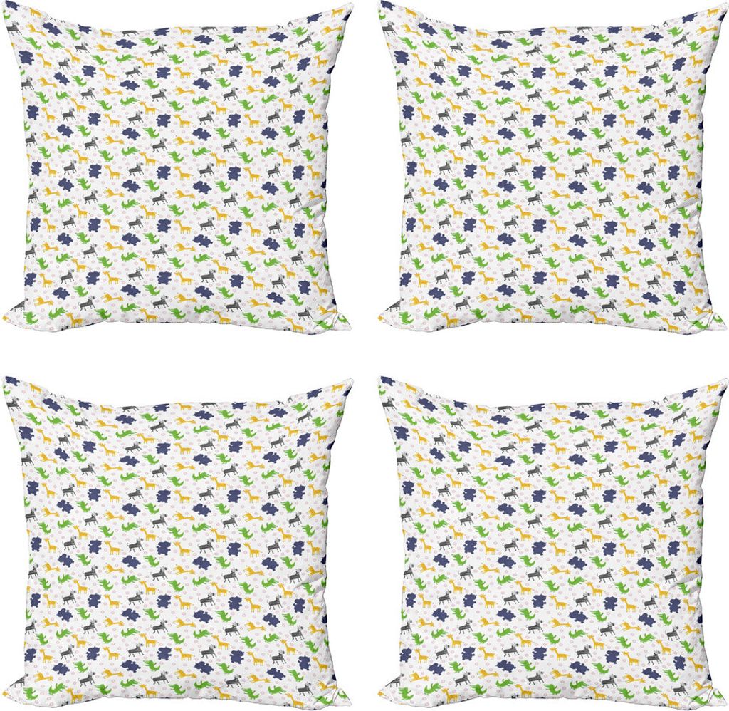 ABAKUHAUS Nilpferd Kissenbezug Set (4 Stück), Fröhlich Safari Gänseblümchen, Moderner Doppelseitiger Digitaldruck, 50 cm x 50 cm, Mehrfarbig