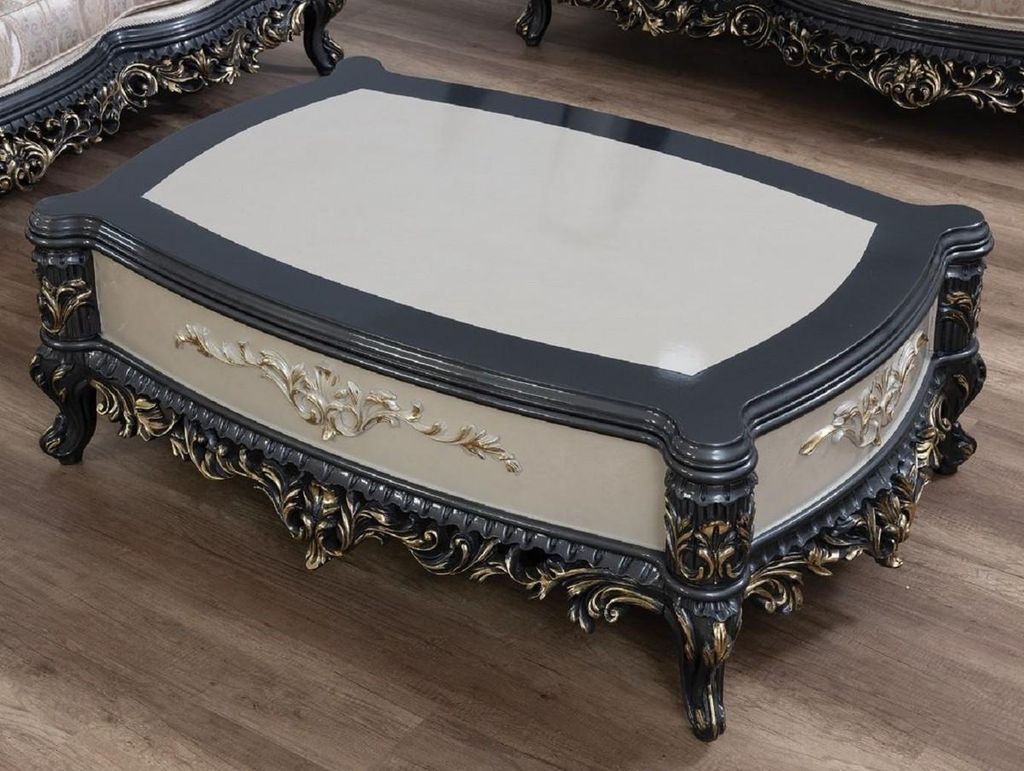 Casa Padrino Luxus Barock Couchtisch Creme / Grau / Gold - Handgefertigter Massivholz Wohnzimmertisch - Prunkvolle Massivholz Wohnzimmer Möbel im ...