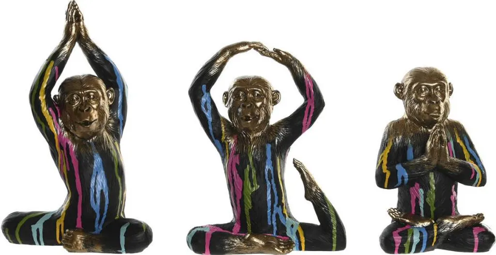 Trio de Singes Décoratifs Or et Résine DKD Home Decor Design Multicolore