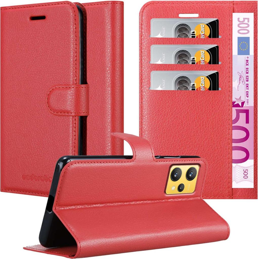 Cadorabo Hülle für Realme 9 4G / 9 PRO+ Schutz Hülle in Rot Handyhülle Etui Case Cover Magnetverschluss