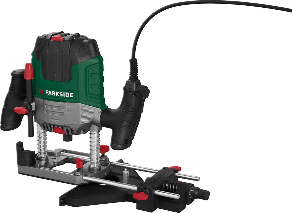 A Parkside router with its base attachment, photographed against a white background.