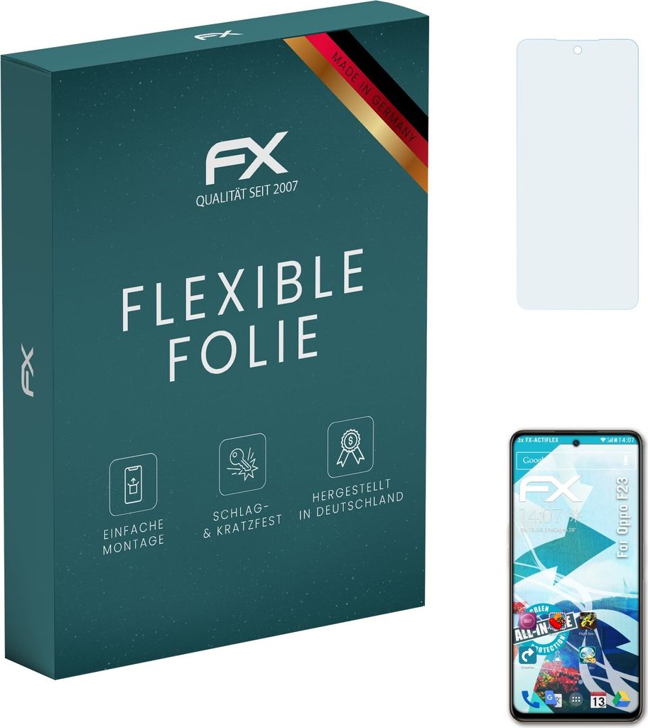 atFoliX FX-ActiFleX 3x Schutzfolie kompatibel mit Oppo F23 Folie