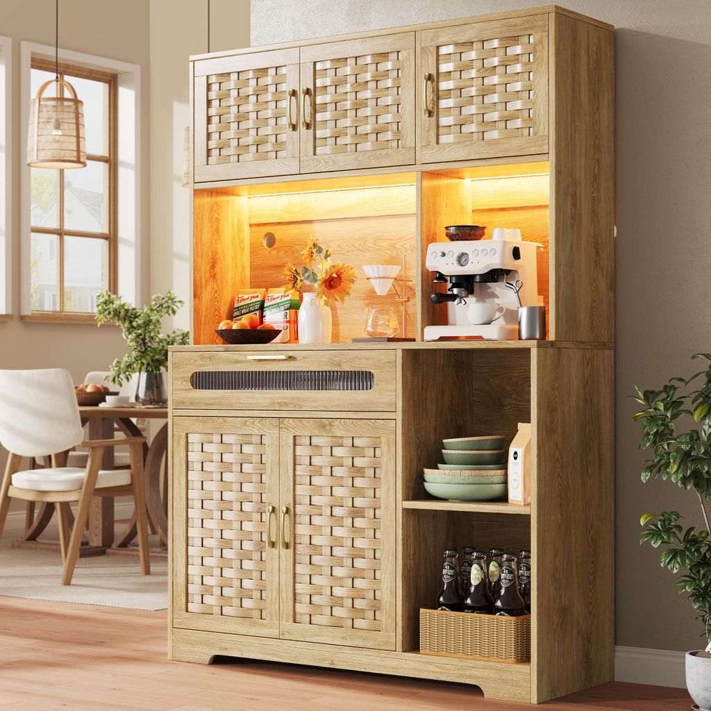 Sweiko Hochschränke fürs Wohnzimmer(120×40×180cm), Küchenschrank,Esszimmerschrank mit Schubladen, MDF-gewebte Schranktüren, Schränke mit LED...