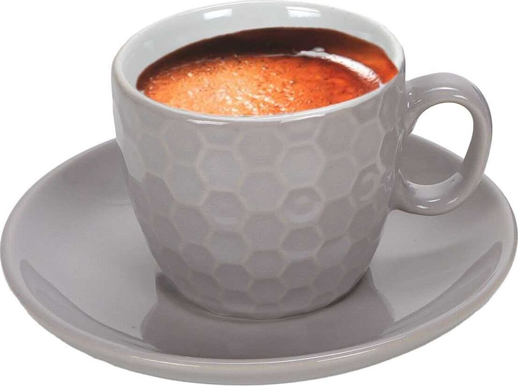 Espresso-Tassen Set 8 tlg., Keramik Tasse mit Untertasse, Volumen je 90 ml, grau