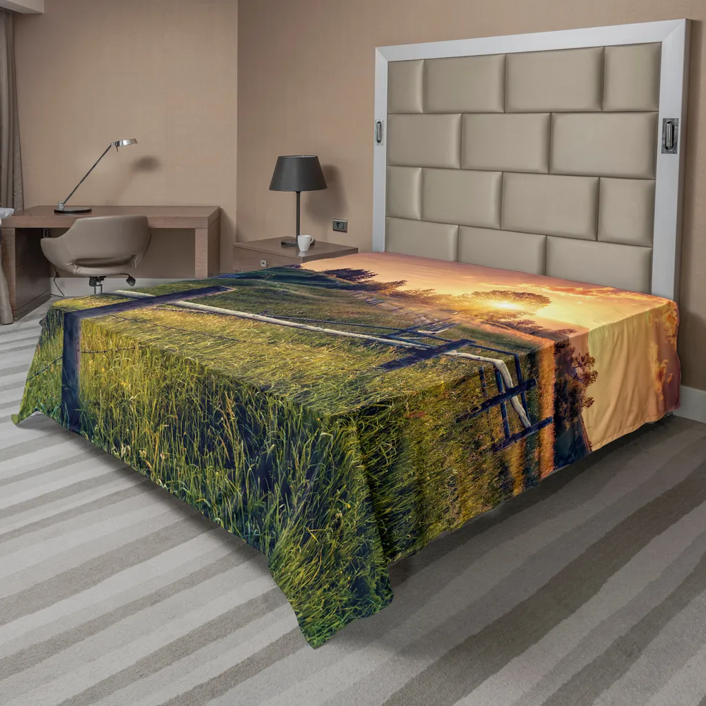 Drap plat pour lit double motif Nature et Soleil, textile respirant