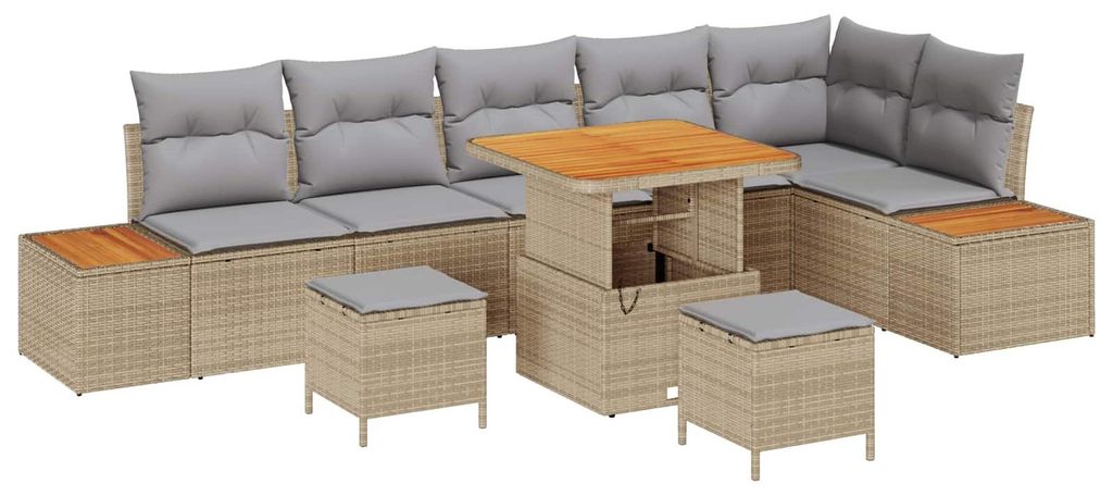 vidaXL Gartensofa-set mit Kissen 9 pcs Beige und Hellgrau
