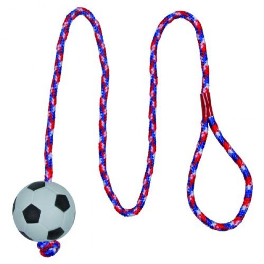 TRIXIE Fußball am Seil, Hund, Kugellager, Schwarz, Rot, Produktbild 