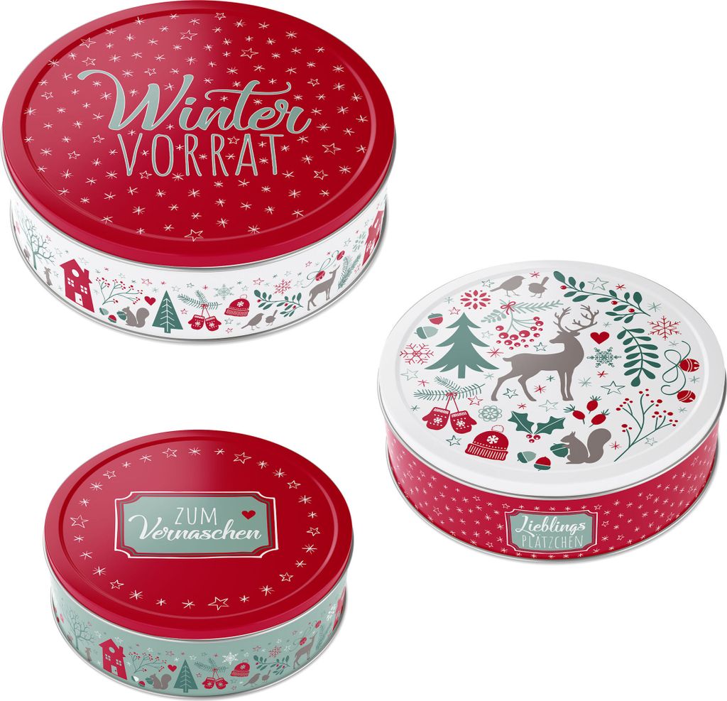 3.03 Gebäckdose 3er Set - WINTER VORRAT - rund 19, 16 und 13 cm