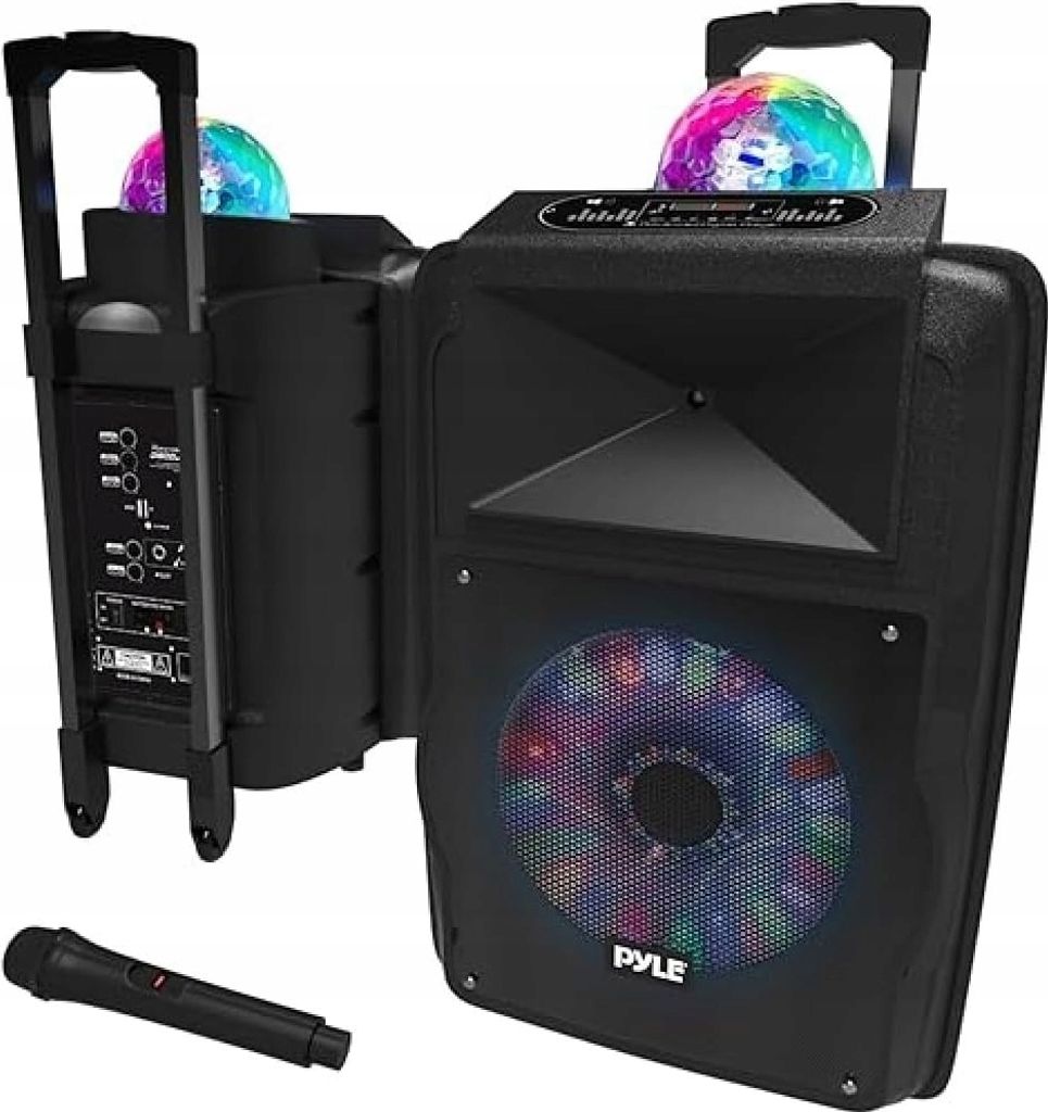 Pyle Partybox, Bluetooth Lautsprecher Groß, 700W- Boombox- mit aufladbare Batterien & Mic Set, Tragbare- Musik box, Karaoke Box- mit Farbige LED