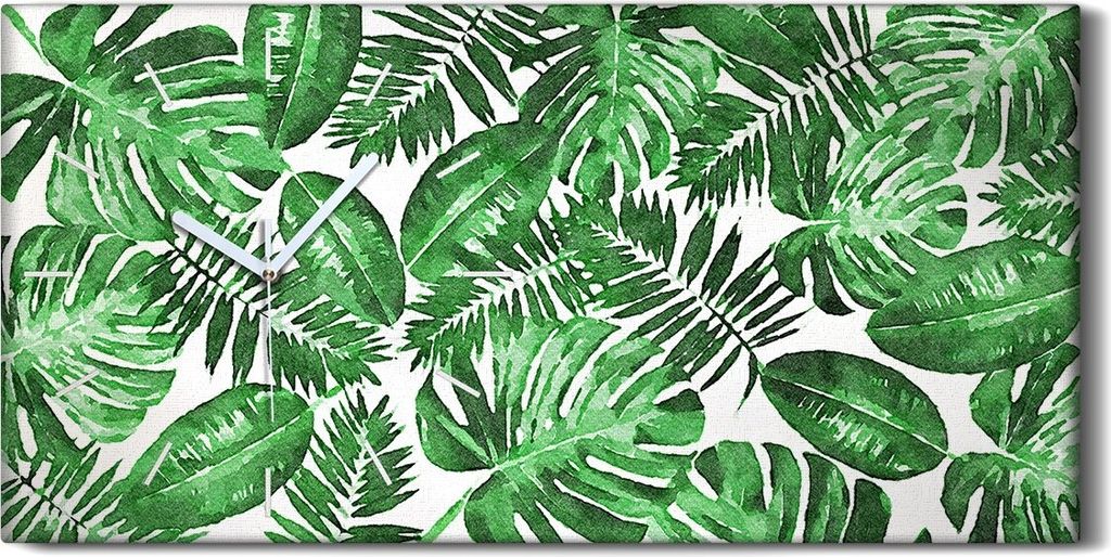 Wandbild Leinwand Bilder Wanduhr 60x30 Gemälde Blumen Blätter Monstera - weiße Hände