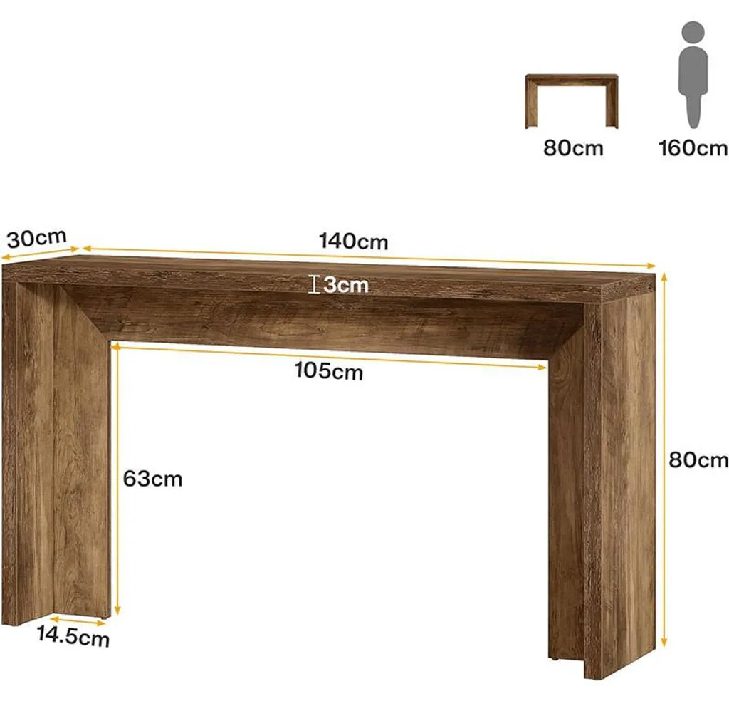Table basse marron extra longue 149cm HOGA-ZF0010 au design robuste - 2