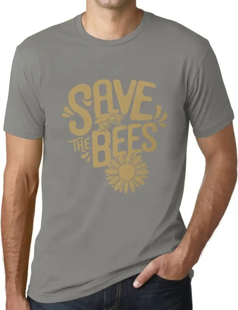 Herren Grafik T-Shirt Rette die Bienen – Save The Bees – Öko-Verantwortlich Vintage Jahrgang Kurzarm Lustige Druck Geburtstag Geschenk Mann