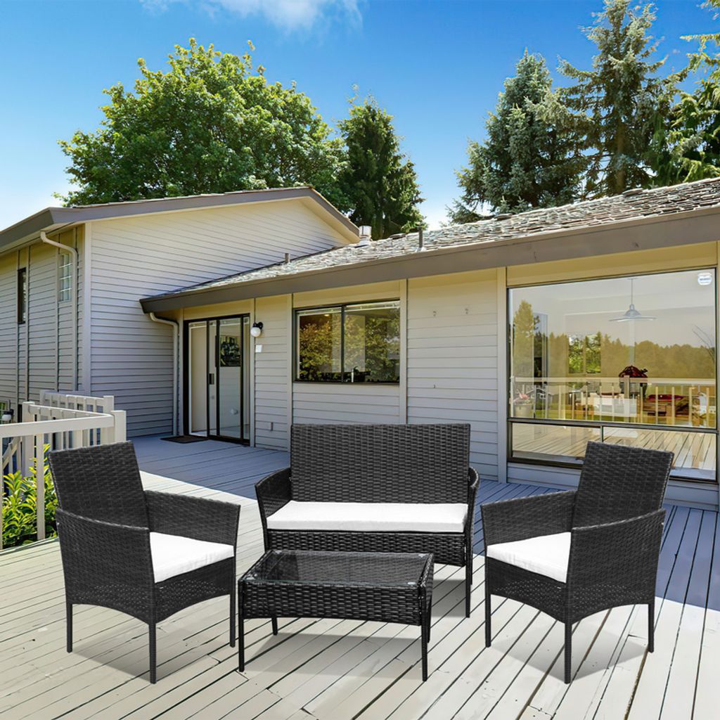 Sitzgruppe Lounge Sitzgruppe Polyrattan Gartenmöbel Garten Balkon Sofa schwarz