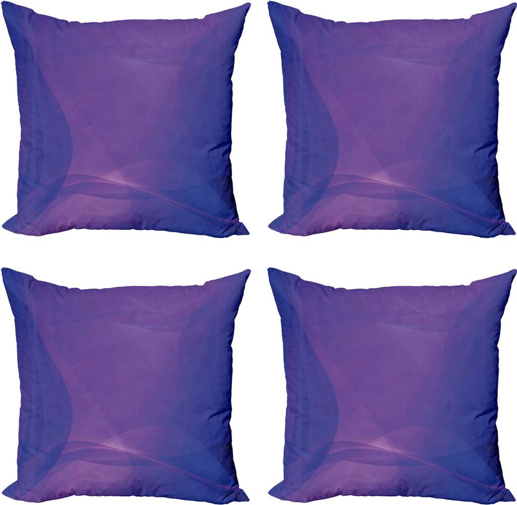 ABAKUHAUS Indigo Kissenbezug Set (4 Stück), Indigo Wellig Moderne Kunst, Moderner Doppelseitiger Digitaldruck, 60 cm x 60 cm, Lila und Dunkelblau