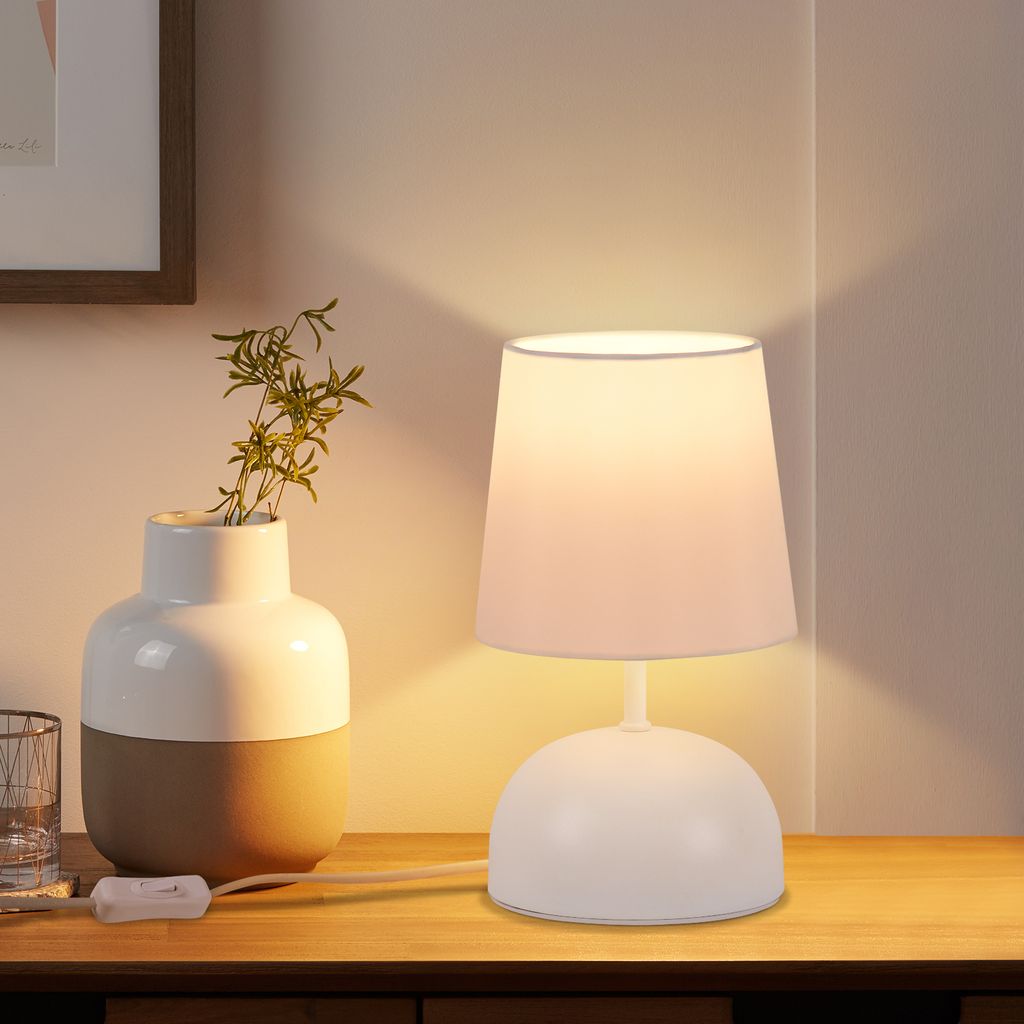 ZMH Nachttischlampe Tischlampe mit Kabel - Tischleuchte Weiß Stoff Nachtlampe Modern Schlafzimmer Bettlampe Design Klein Schreibtischlampe für Wo...