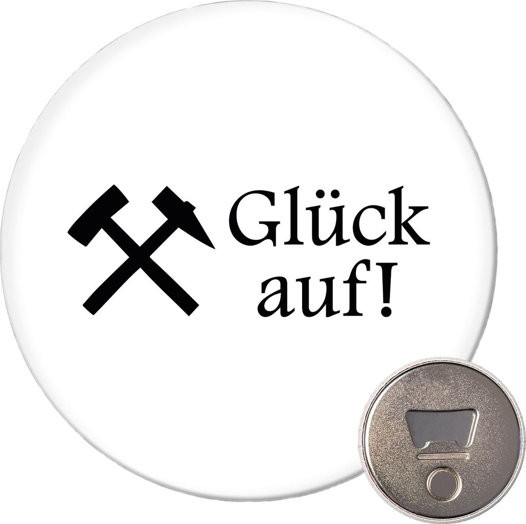 Huuraa Magnet Glück auf! Ruhrpott 59mm Kühlschrankmagnet rund Flaschenöffner Geschenkidee