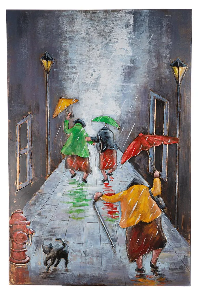 Tableau Relief en Métal Gris Rainy Dance - Motif Chat 120cm de Haut