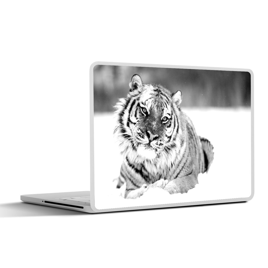 MuchoWow Laptop Aufkleber Sticker Cover Tiger - Schnee - Schwarz - Weiß 36.5x27.5 cm - Laptop-Sticker