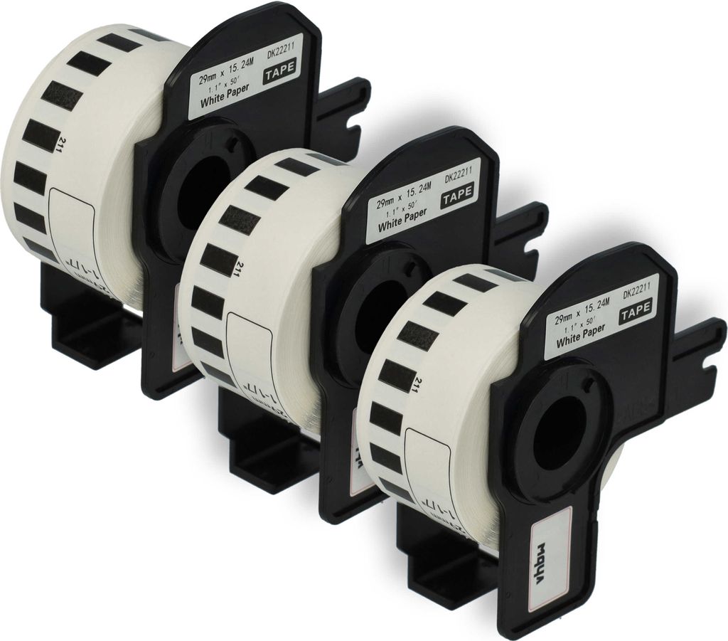 vhbw 3x Rolle mit Halter 29mm x 15,24m (1 Etikette) kompatibel mit Brother PT QL500BW, QL-550, QL-560, QL-570, QL-580N, QL650TD, QL-700 Drucker Weiß
