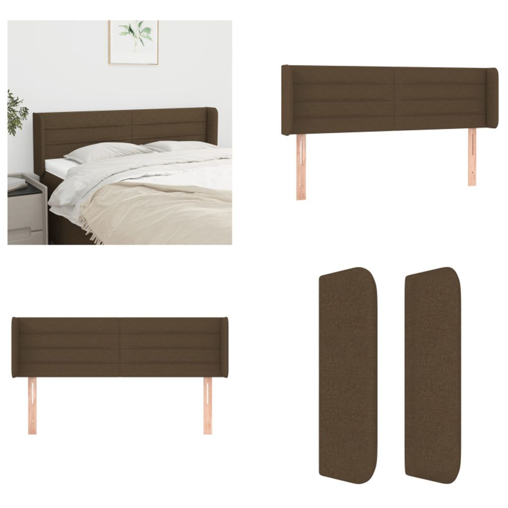 vidaXL Kopfteil mit Ohren Dunkelbraun 147x16x78/88 cm Stoff - Kopfteil - Kopfteile - Bett-Kopfteil - Bettkopfteil