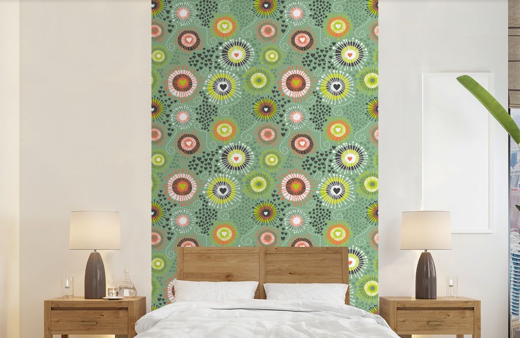 MuchoWow Fototapete für Wohnzimmer oder Schlafzimmer Wandtapete Vinyl Motivtapete Blume - Design - Herzen - 150x240 cm - Tapeten