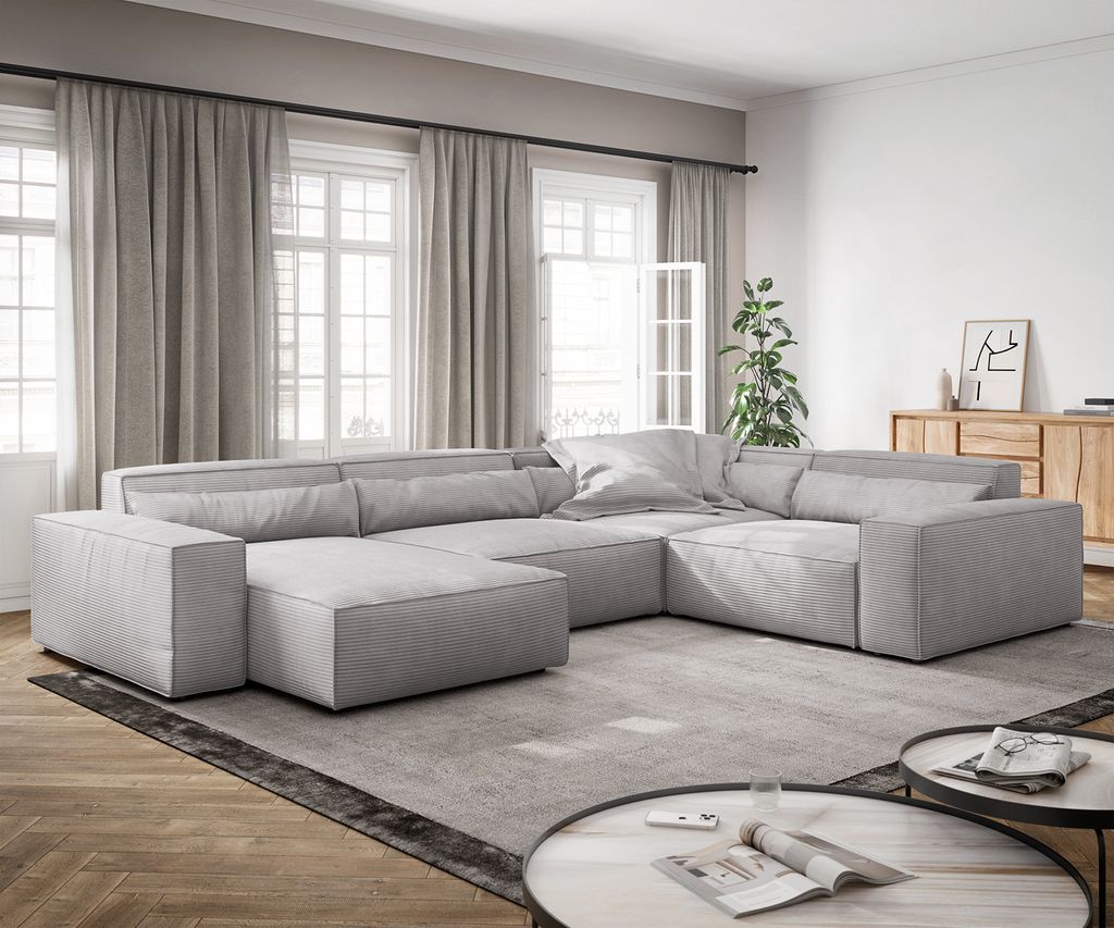 DELIFE Wohnlandschaft Sirpio XL 360x260 cm Cord Silbergrau Produktbild 