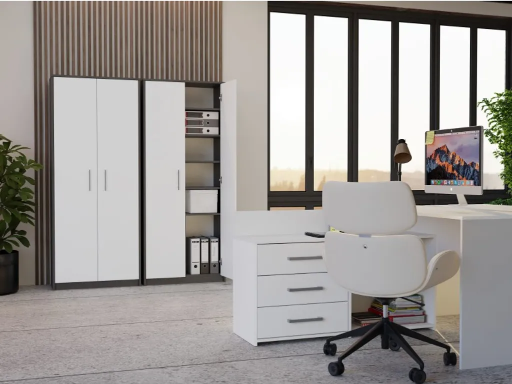 Bibliothèque de bureau RAINER bicolore anthracite blanc en bois robuste - 10