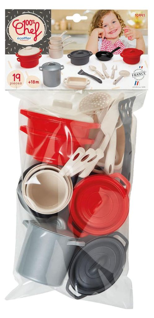 Ecoiffier Spielzeug-Kochset - 100% Chef Töpfe und Kochgeschirr 19-teilig