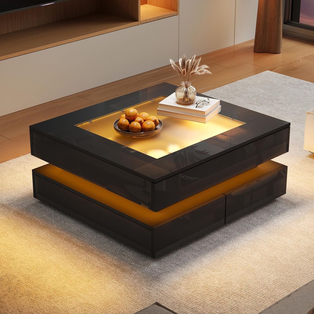 STILVORA Couchtisch mit Glasplatte und LED-Beleuchtung, Produktbild 