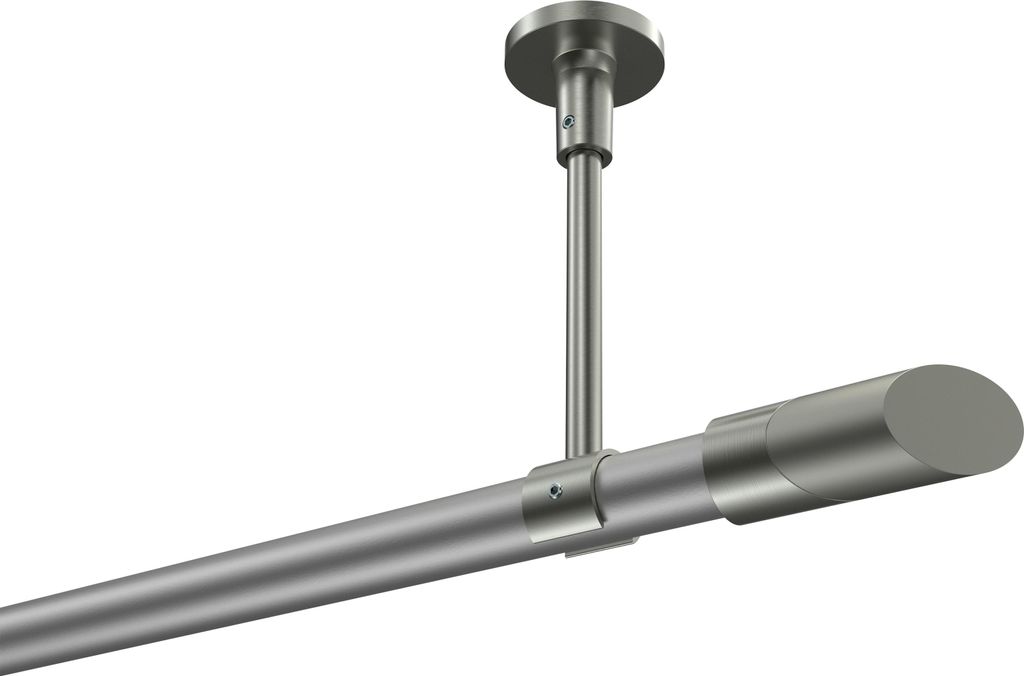 Interdeco Gardinenstange / Vorhangstange Silbergrau / Edelstahl-Optik, Typ Sonette Verano (Schräge Bicolor) ohne Ringe, Deckenmontage, 20 mm Ø 1-...