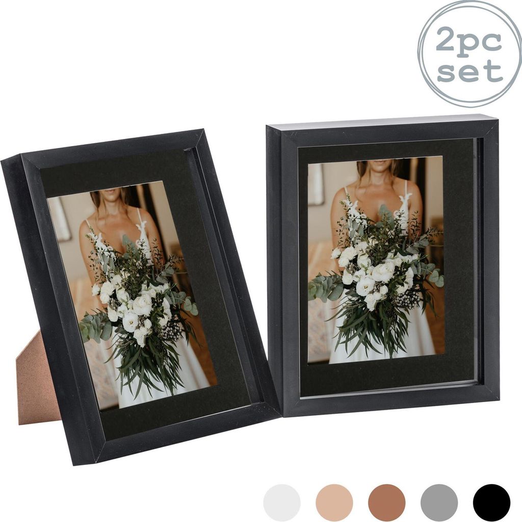 Nicola Spring Stück 2 8 x 10 3D-Schatten-Kasten-Foto-Rahmen-Set - Craft Anzeigen Bilderrahmen mit 5 x 7 Montage - Glas Aperture - Schwarz / Schwarz