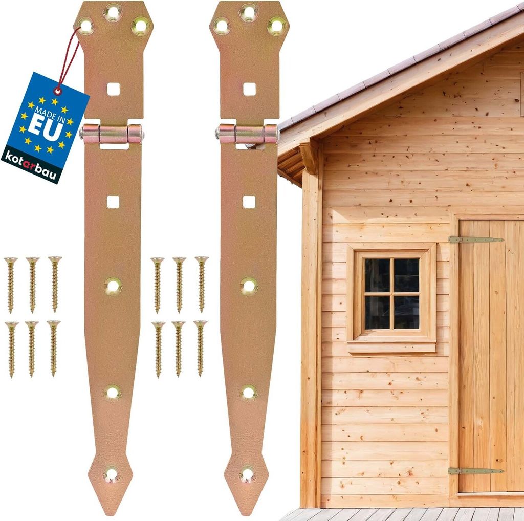 2er Set Werfgehänge 250 mm Türband Torscharnier Verzinkt Ladenband Kreuzgehänge Türscharnier Band Scharnier Zierscharniere Gelb Rostfrei