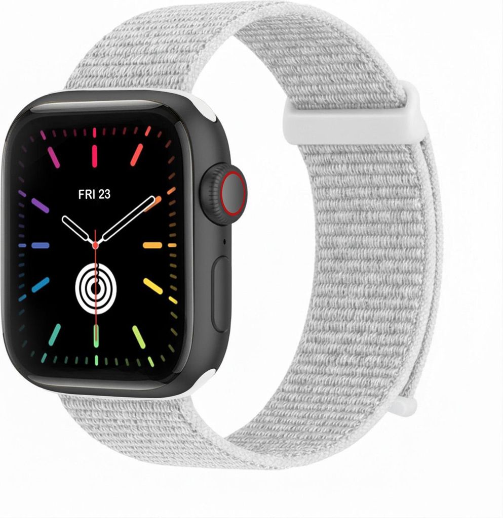 Smartwatch Armband für Apple Watch Series 7 45mm Nylon Textil Band Ersatzband Wechselband Klettverschluss flexibel atmungsaktiv Weiß