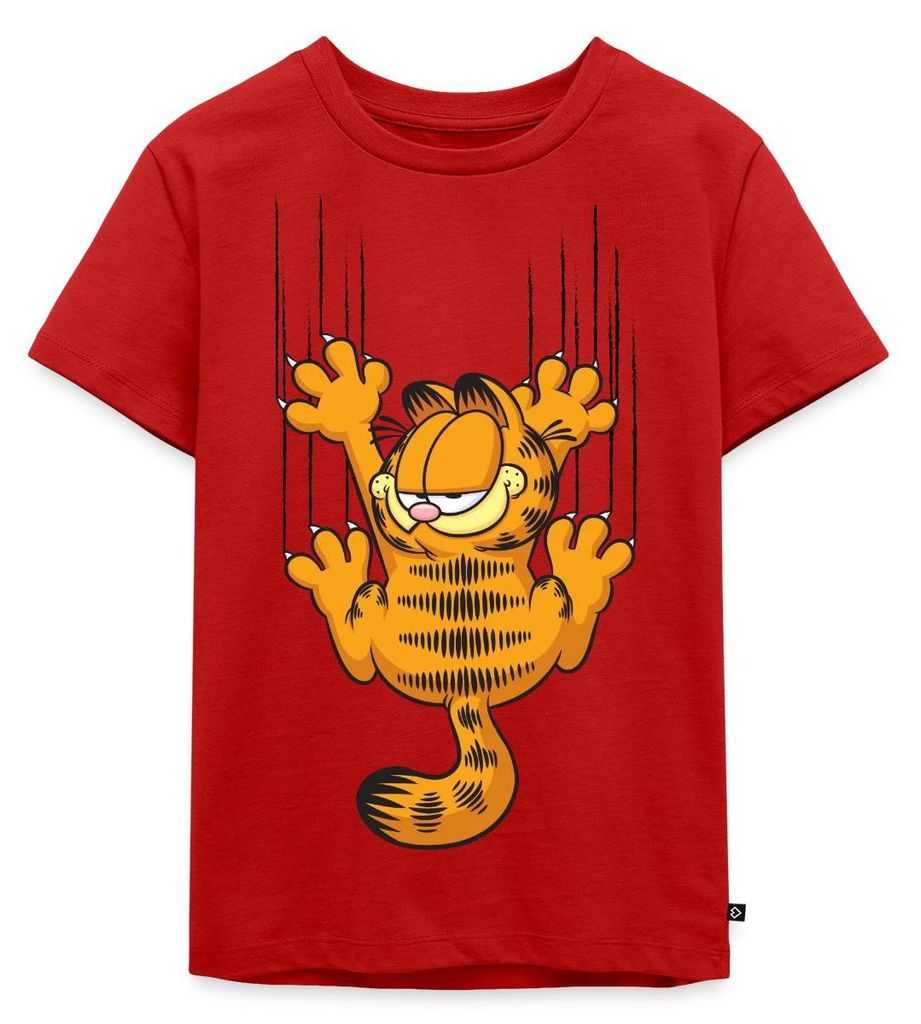 Spreadshirt Garfield Kratzer Kinder Premium T-Shirt, 110/116 (4 Jahre), Rot