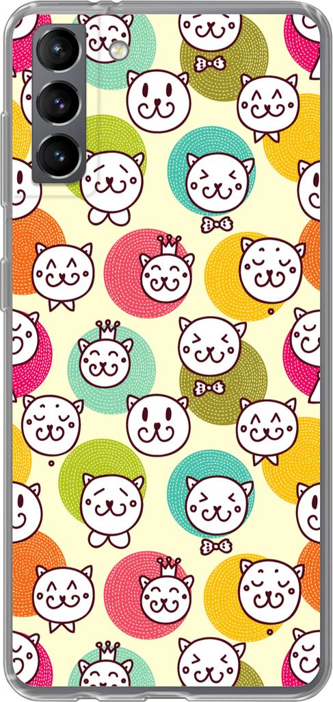 MuchoWow Handyhülle Schutzhülle Hülle für Telefoonhoesje Samsung Galaxy S21 Plus Mädchen - Katze - Krone - Muster - Mädchen - Kinder - Kind...