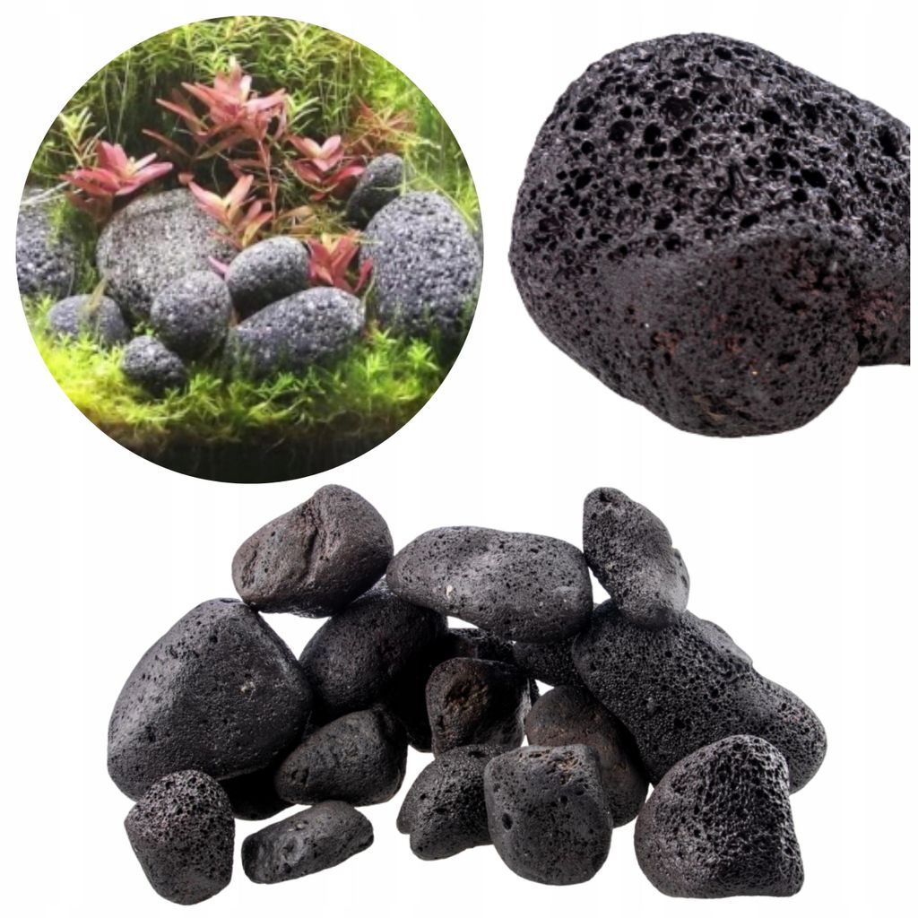 Aquarium Steine Lava Otoczak Black, 1 kg, schwarze Aquariumsdeko und Natursteine für Aquascaping, Zierfische und Süßwasserbecken