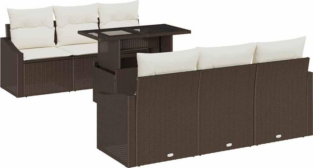 "2026 MODERNE" Garten-Sofa-Set - elegantes Design - Sitzgruppe mit Sofa, Tisch - mit Kissen mit Speicher 7 pcs Braun Poly-Rattan - Terassenmöbel N...