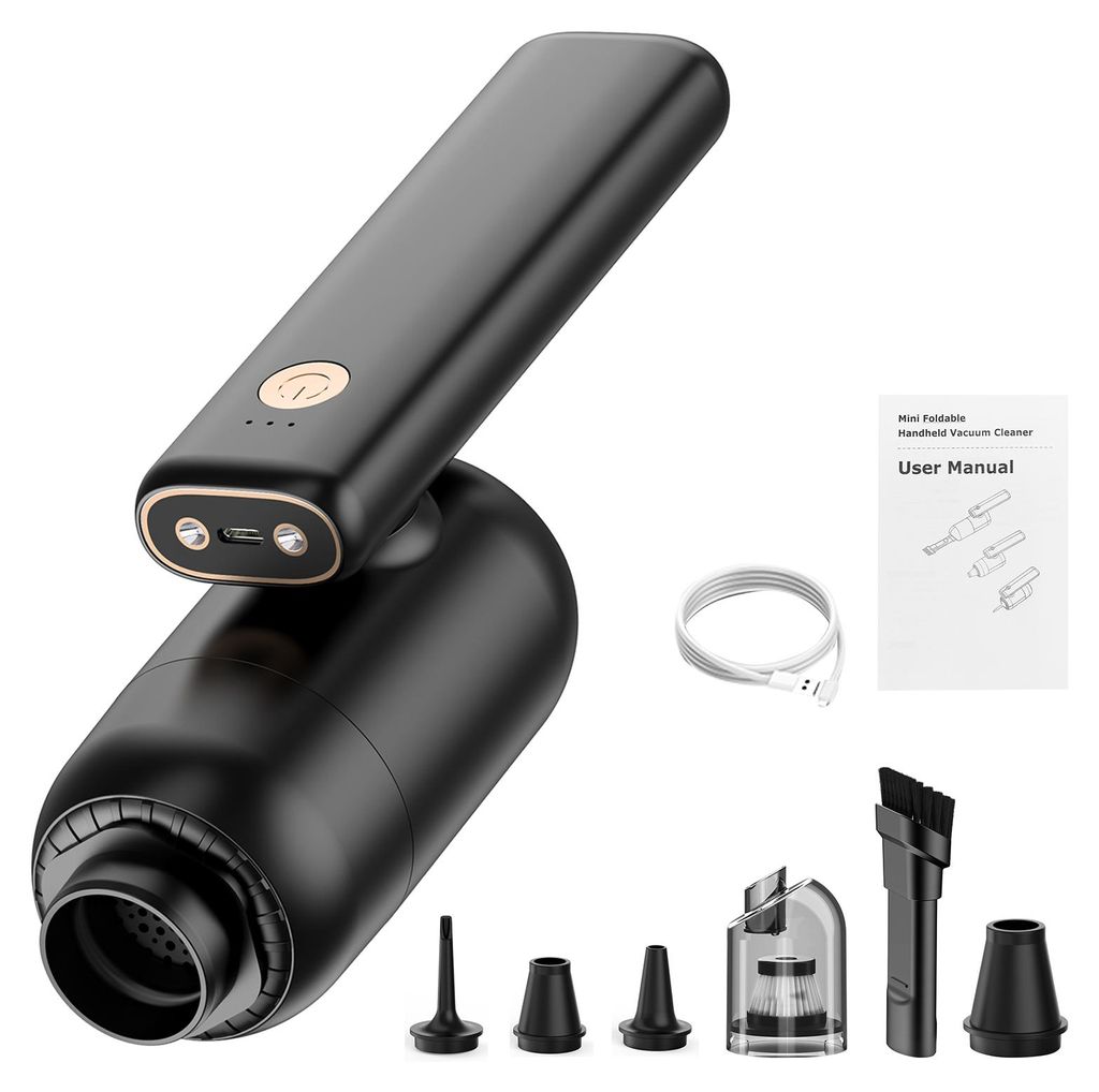 Auto-Staubsauger, 50 W Hochleistungs-Handstaubsauger mit LED-Leuchten, verschiedenen Düsen, 180° faltbar, tragbar, wiederaufladbar, kabelloser St...