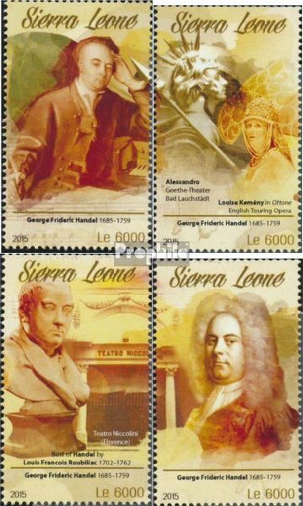 Briefmarken Sierra Leone 2015 Mi 6617-6620 (kompl. Ausg.) postfrisch Georg Friedrich Händel