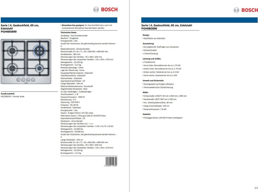 Bosch Serie 4 PGH6B5B90 varná doska Nerezová vstavaná Obrázok produktu 9