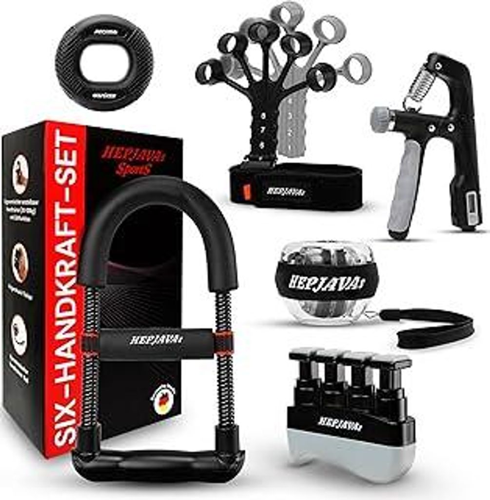 6-in-1 Handtrainer Set – Griffkraft & Unterarmtrainer mit einstellbarem Widerstand, Gyroskop-Ball, Fingerstrecker & Grip Ring – für Sport, Reh...