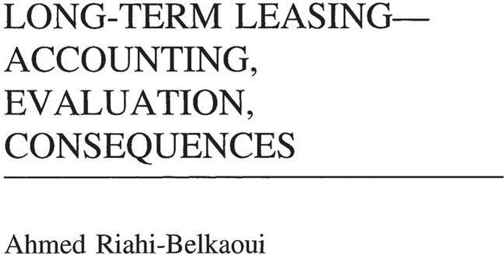 Langfristige Vermietung – Buchhaltung, Bewertung, Konsequenzen | Ahmed Riahi-Belkaoui