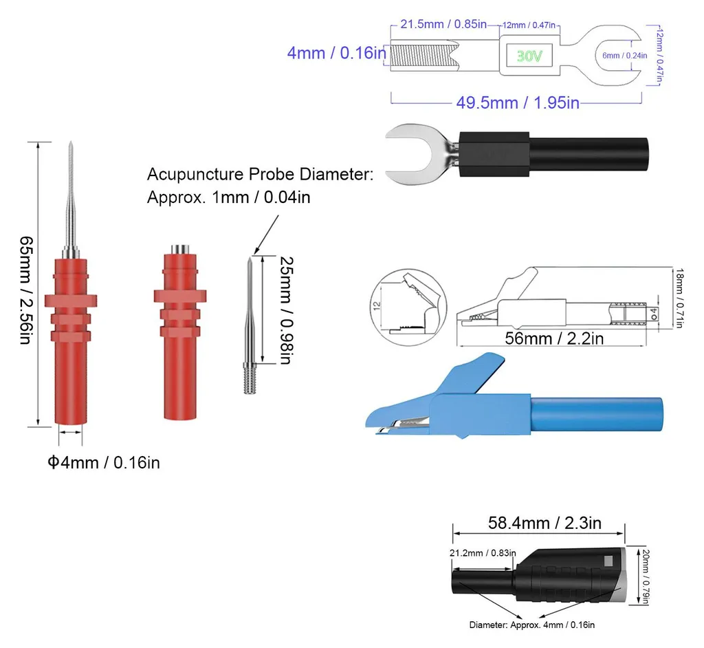 Pointes de test silicone empilables avec pinces et broches à fourche - 18
