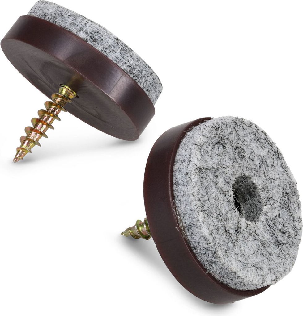 Navaris 50x Filzgleiter mit Schraube Stuhlgleiter - Bodenschutz Gleiter 28mm rund - Schutz für Möbel Stühle Parkett Laminat - Möbelgleiter Braun